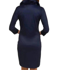 GRETCHEN SCOTT Jersey Ruffneck Mini Dress in navy - women's dress - alternate view