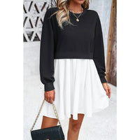 Supreme Fashion - Solid Drop Shoulder Ruched Fit Patchwork Dress