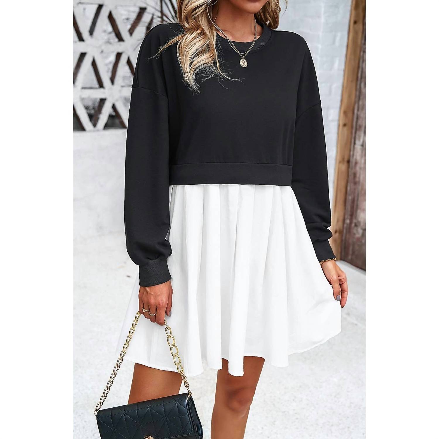 Supreme Fashion - Solid Drop Shoulder Ruched Fit Patchwork Dress