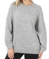Zenana - Oversized Round Neck Raw Seam Sweater