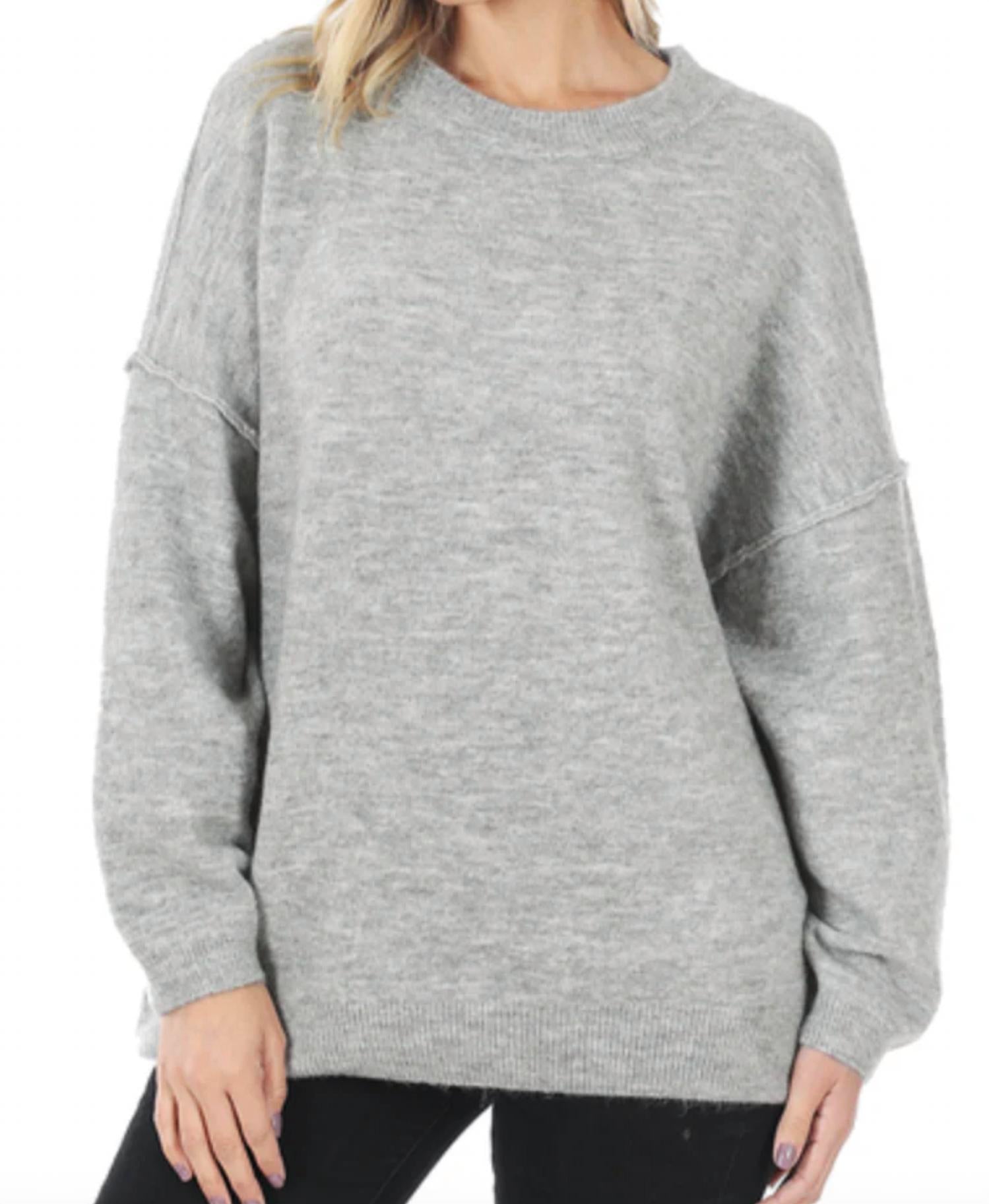 Zenana - Oversized Round Neck Raw Seam Sweater