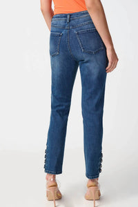 Joseph Ribkoff - Embellished Hem Ankle Grommets Straight Jeans