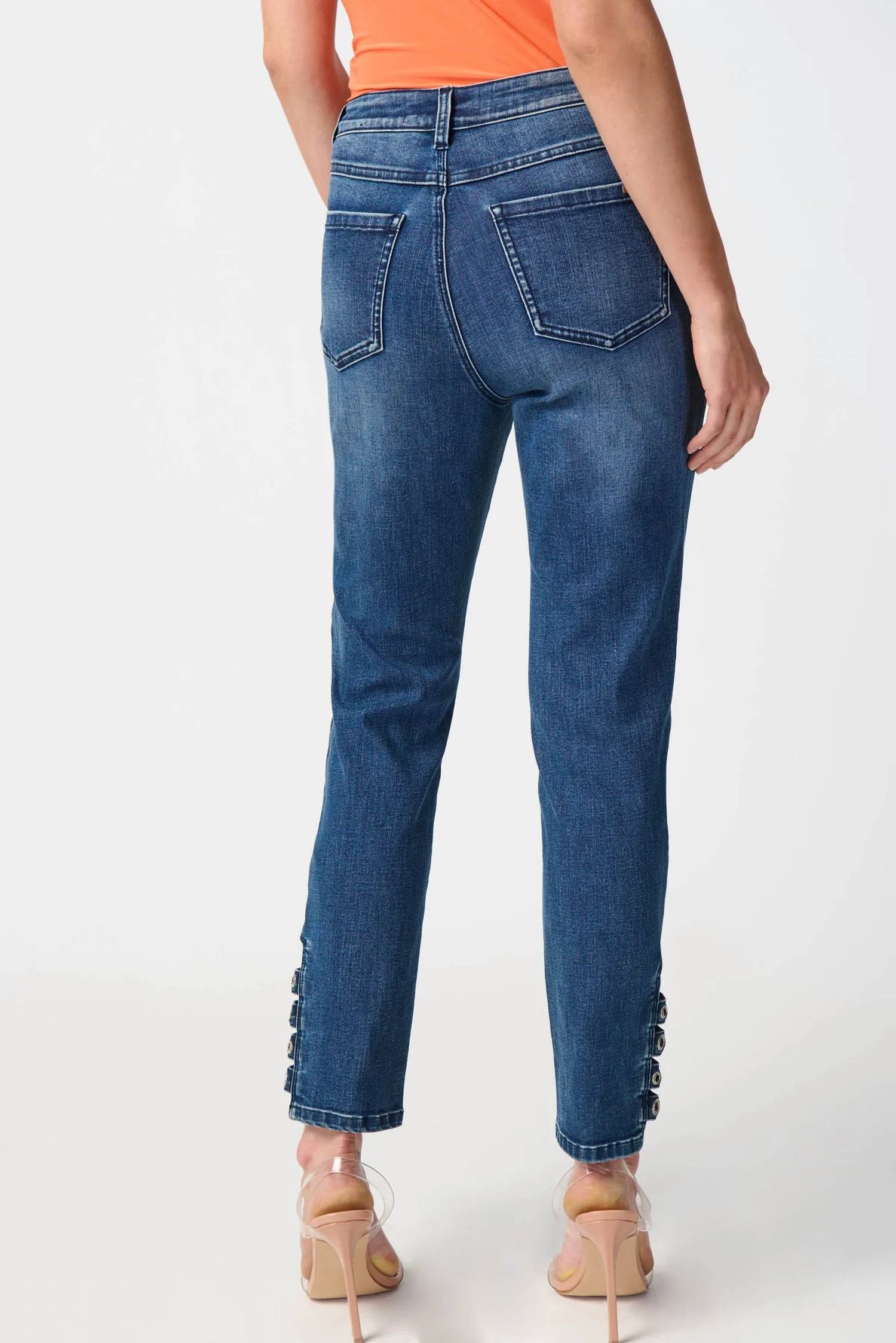 Joseph Ribkoff - Embellished Hem Ankle Grommets Straight Jeans