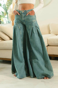 BiBi Pleated Detail Wide Jeans in denim - women's jeans - alternate view