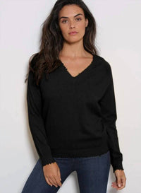 Minnie Rose - Embellished Vneck Sweater