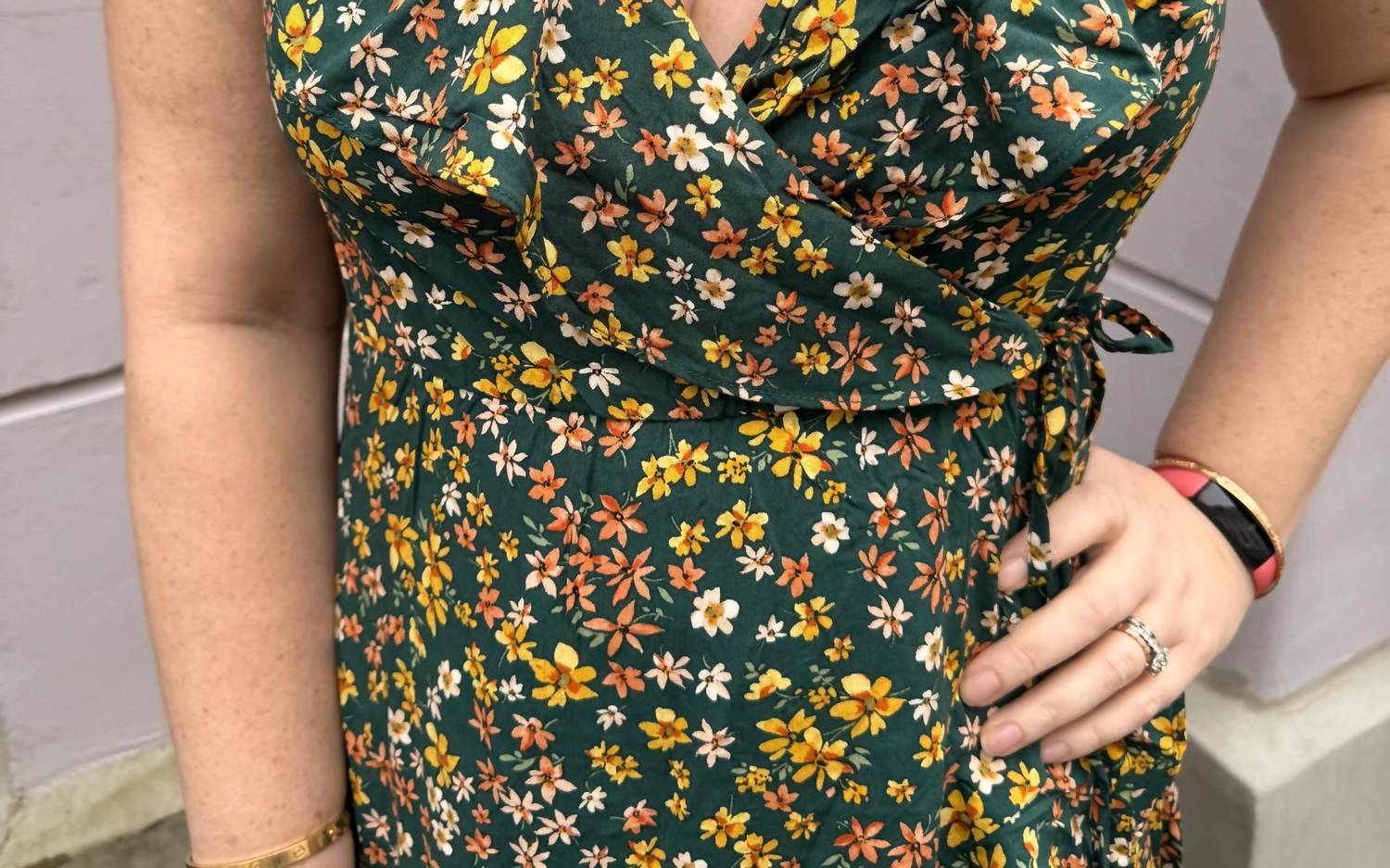 Apricot - Spaced Ditsy Ruffle Wrap Dress