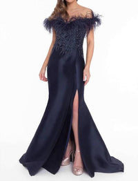 Terani Couture - Off-shoulder With Feather Detail Evening Gown