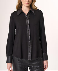 Angel Apparel Vegan Leather Trim Shirt in black - women's shirt