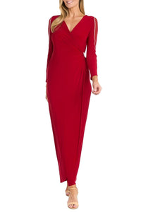R&M Richards - Long Faux Wrap Style Evening Dress