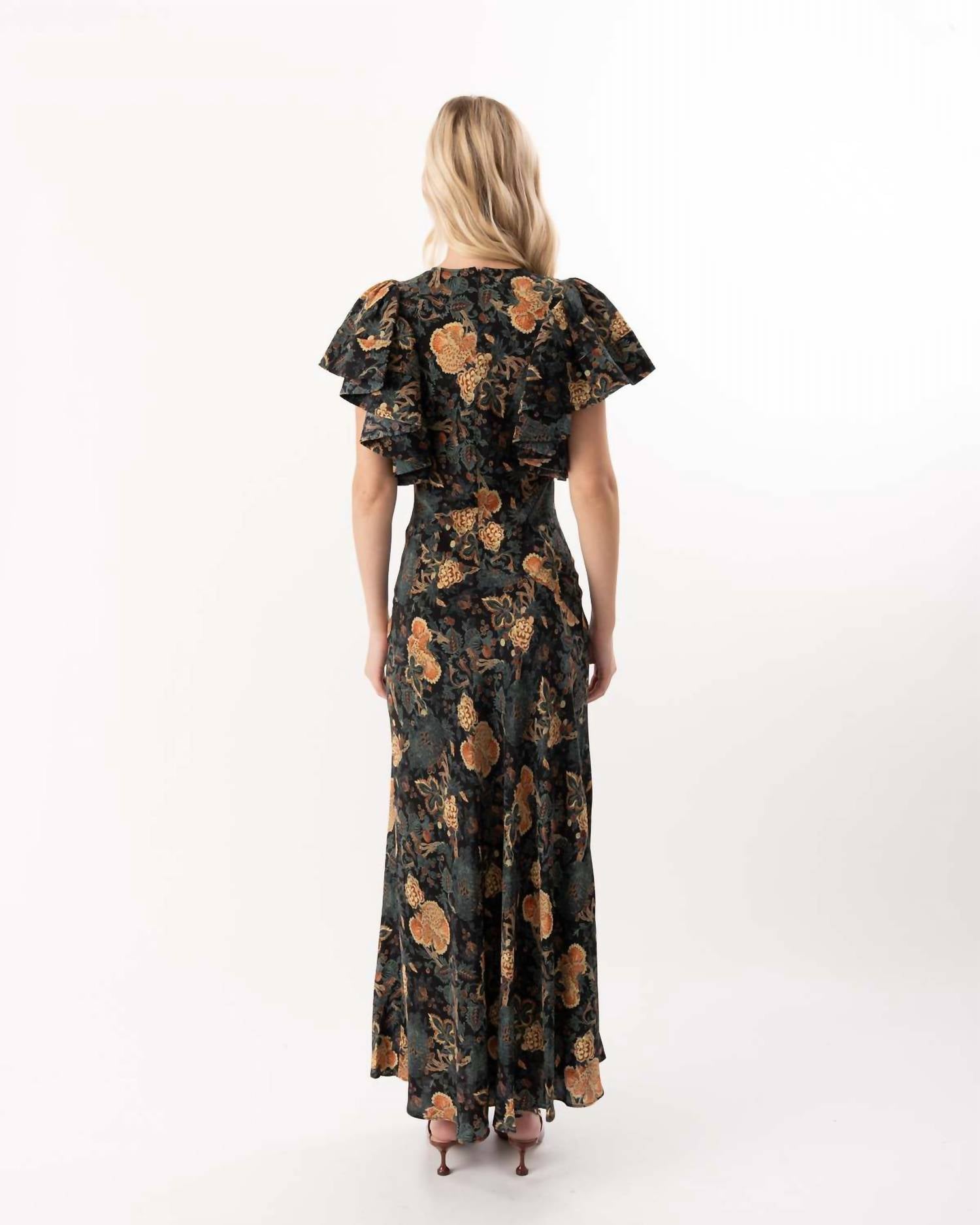 Ulla Johnson Mariam Silk Bias Cut Flutter Sleeve Dress in nuit - women's dress - alternate view