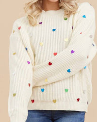 Jodifl - All Over Mini Heart Chunky Knit Sweater