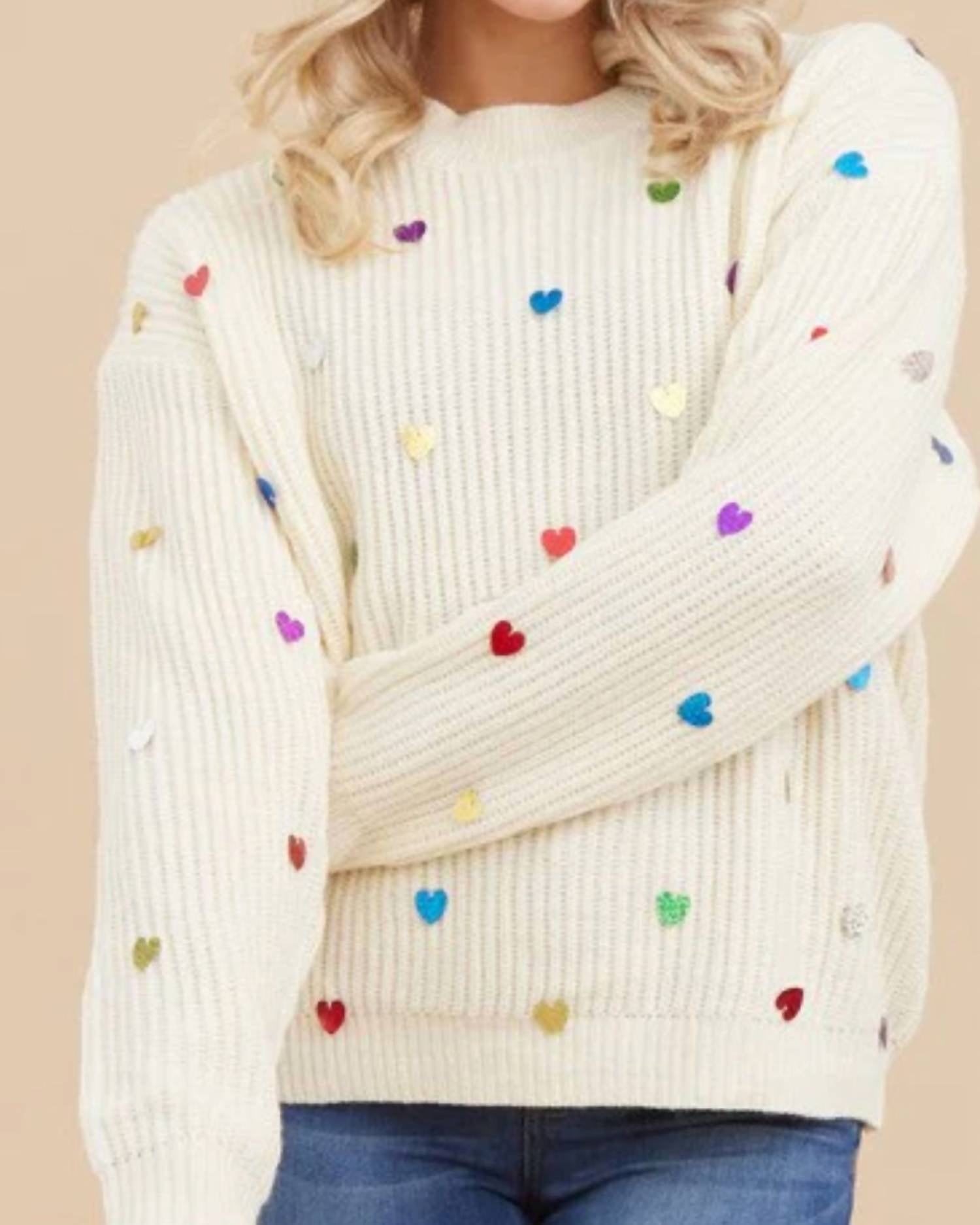 Jodifl - All Over Mini Heart Chunky Knit Sweater