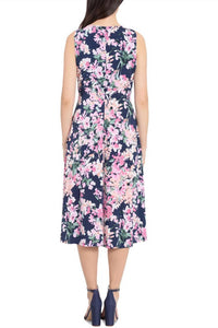 London Times - Versatile Empire A-line Keyhole Neckline Midi Dress