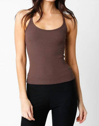 Olivaceous - Fitted Ribbed Spaghetti Strap Tank Top