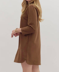 entro Solid Long Sleeve Mini Dress in brown - women's dress - detail view