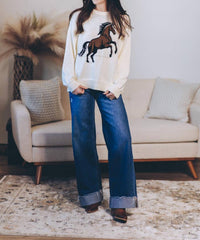 WISHLIST Horse Knit Sweater in cream hoc spring - women's sweater - alternate view