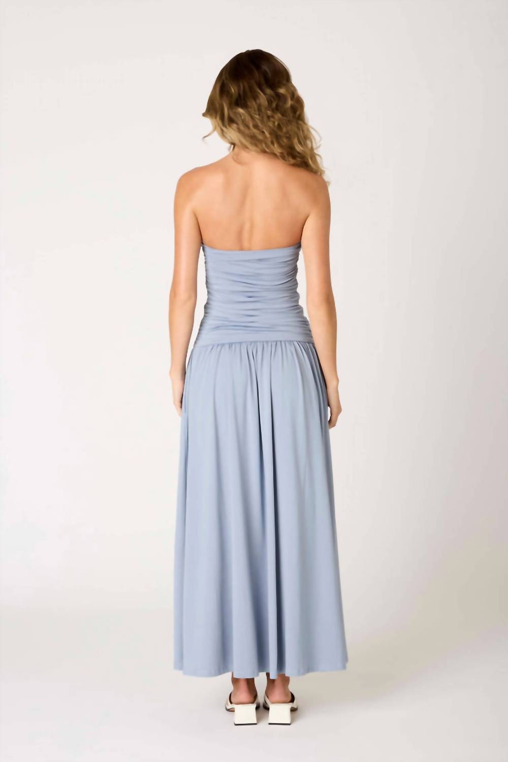NIA Santal Maxi Dress in slate blue - women's dress - detail view