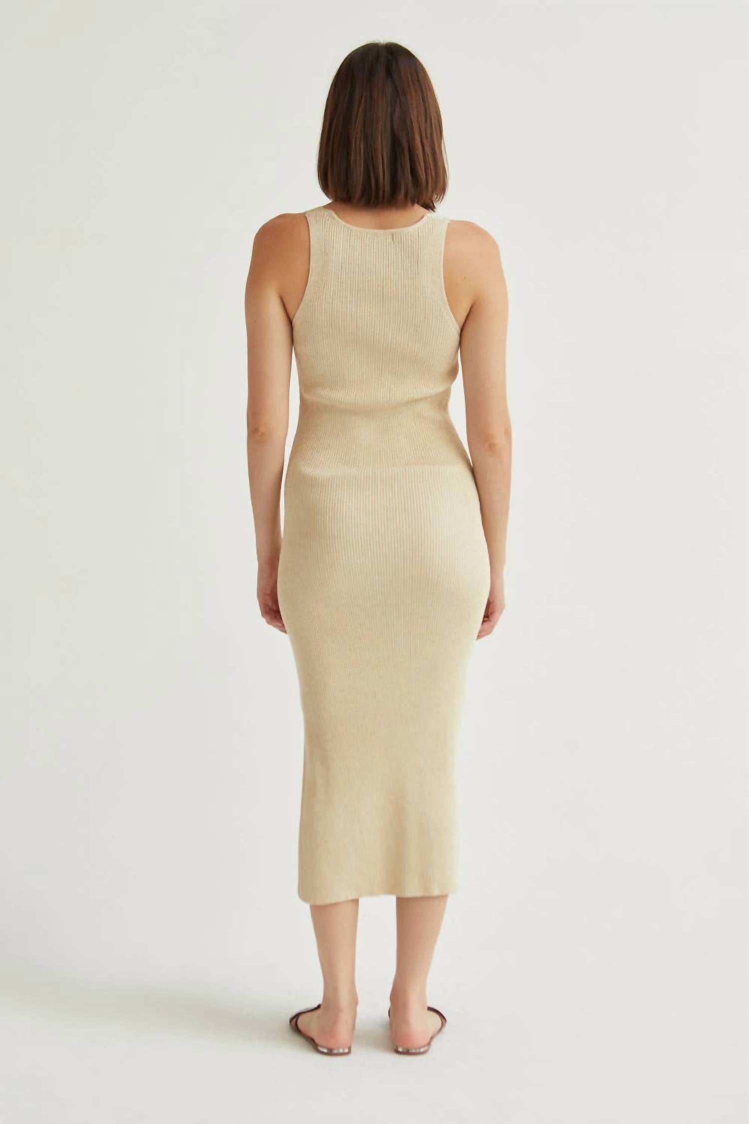 CRESCENT Monnie Ribbed Shimmer Sweater Knit Midi Dress in midsummer gold - women's dress - alternate view