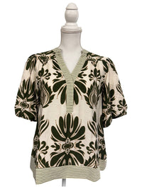 She + Sky - Women's Mix Printed Puff Sleeve Top With Contrast Trim