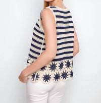 Charlie B - Striped Sleeveless Floral Hem Crochet Top