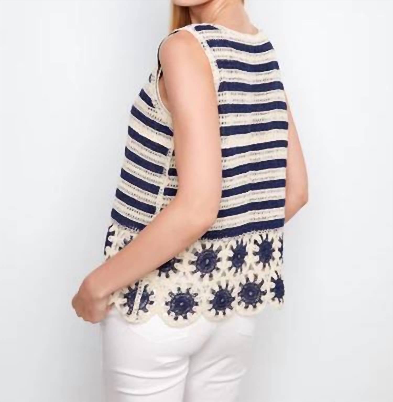 Charlie B - Striped Sleeveless Floral Hem Crochet Top