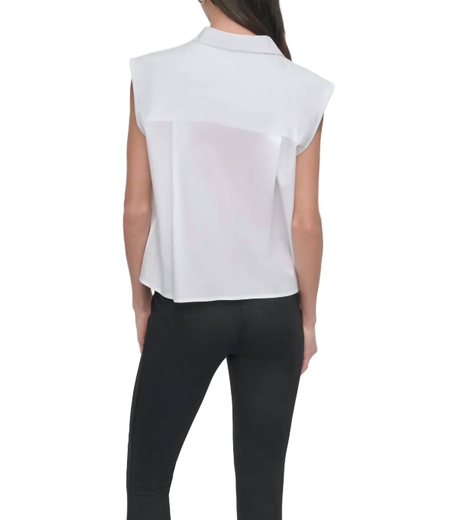 DKNY Cotton Sleeveless Shirt in white - women's tank top - alternate view