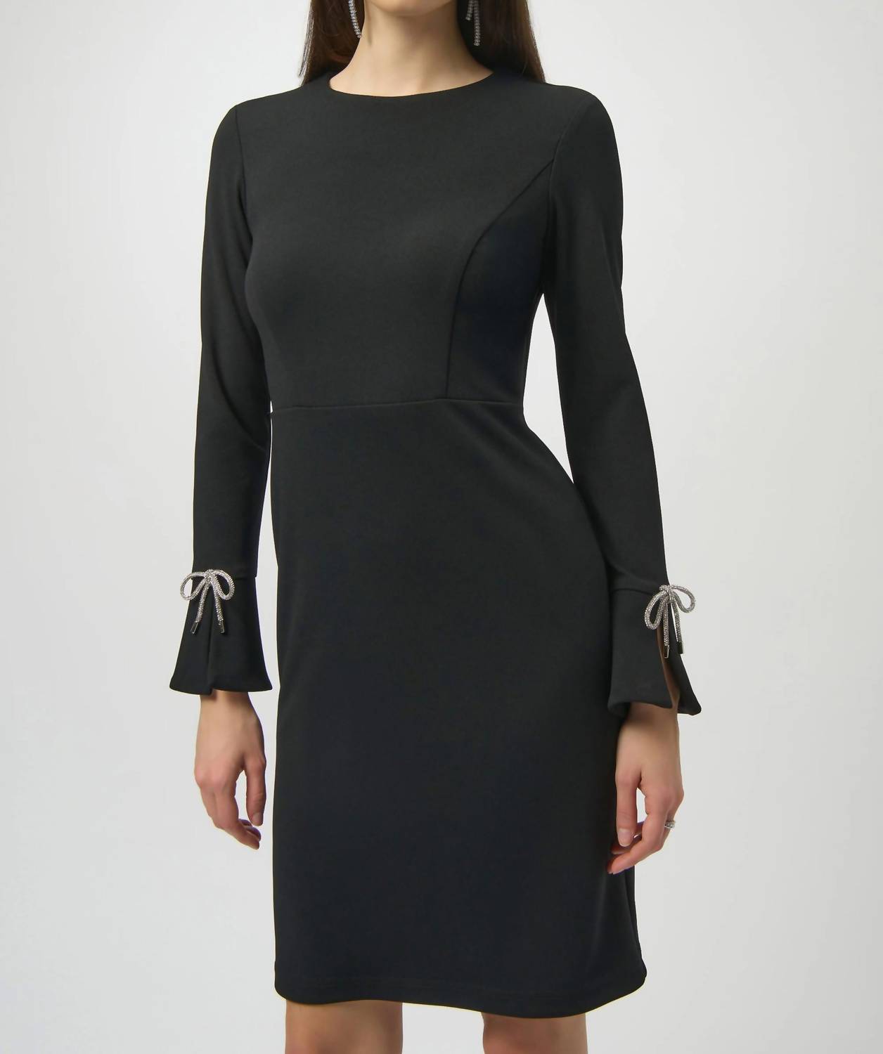 Joseph Ribkoff Scuba Crepe Shift Dress With Rhinestone Bows in black - women's dress - alternate view