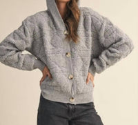En Merci - Fuzzy Knit Hoodie Button Down Cardigan