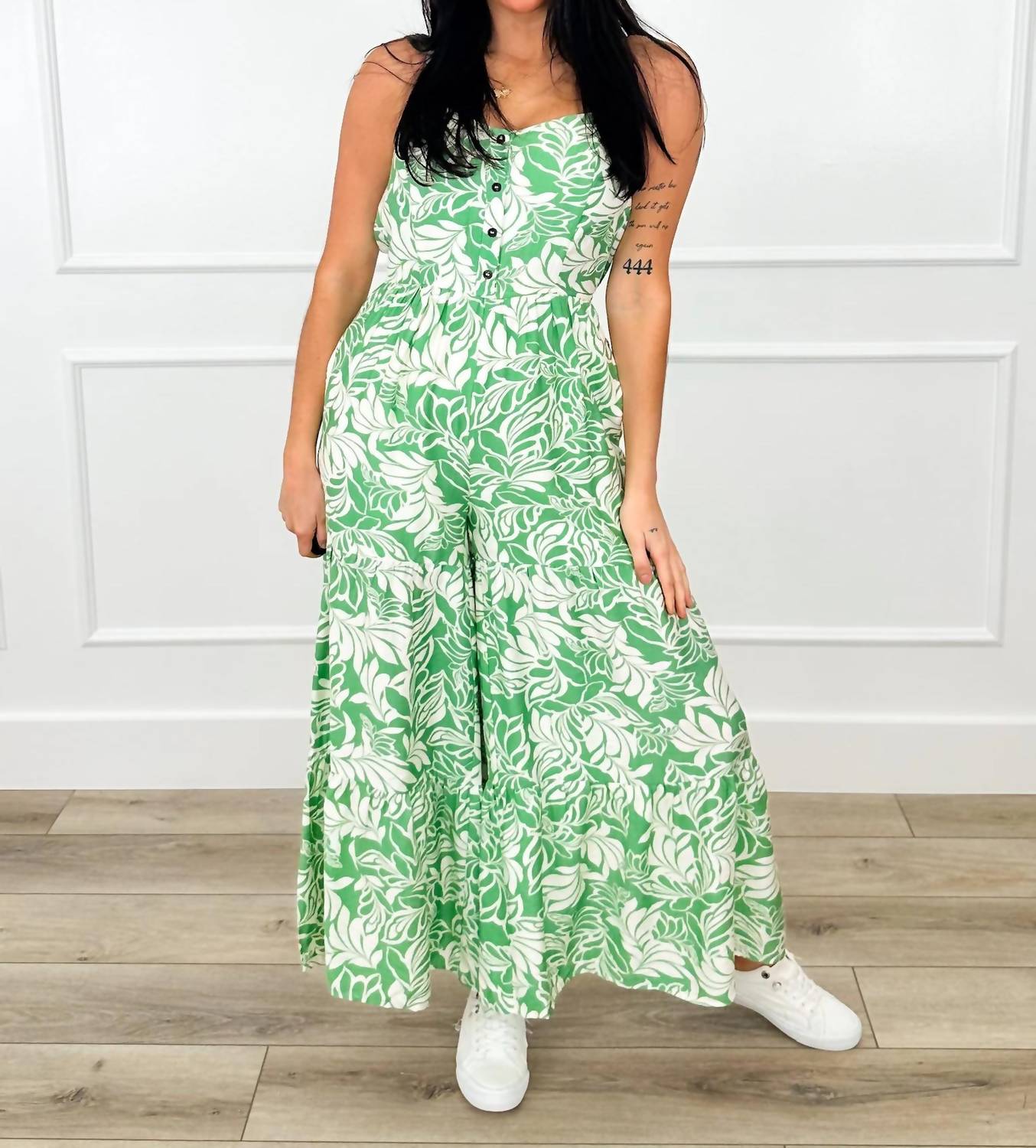 In February - Airy Floral Leaf Print Jumpsuit