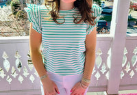 Apny - Stripe Ruffle Cap Tee