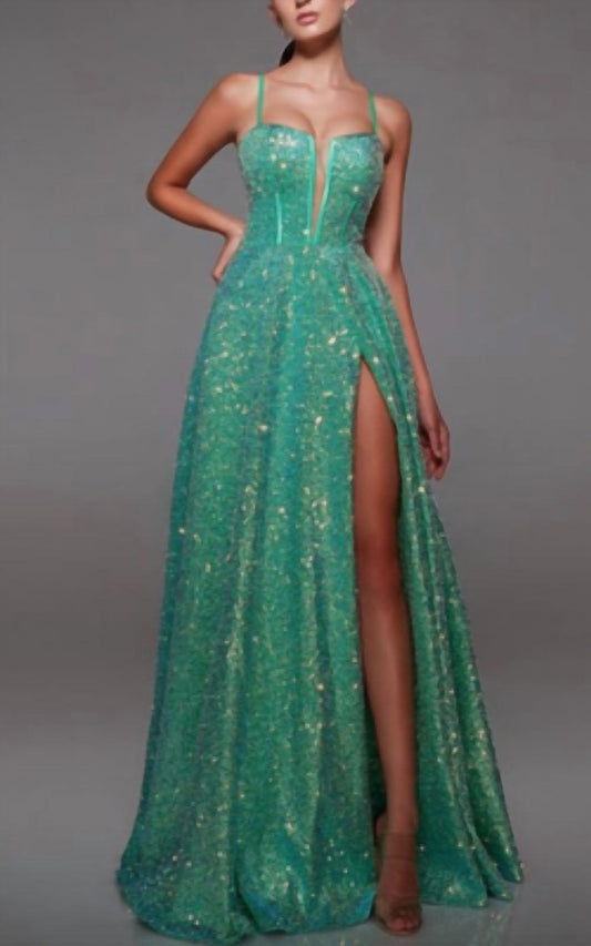Alyce Paris - Sequin Ball Gown With High Slit