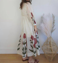 NIBI MTK Gia Midi Dress in cream rose - women's dress - detail view