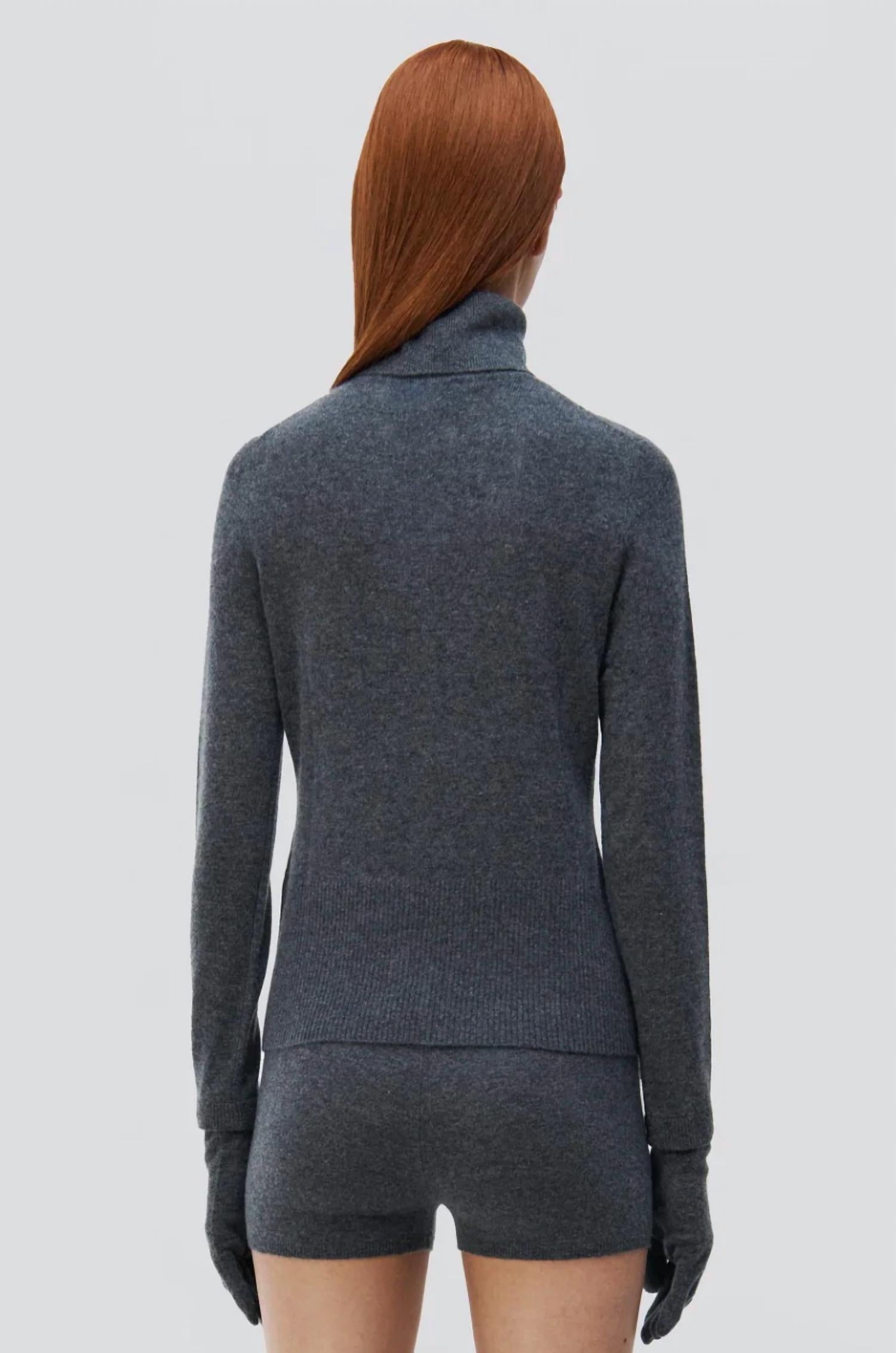 SIMKHAI Dita Gloved Turtleneck Sweater in charcoal - women's sweater - detail view