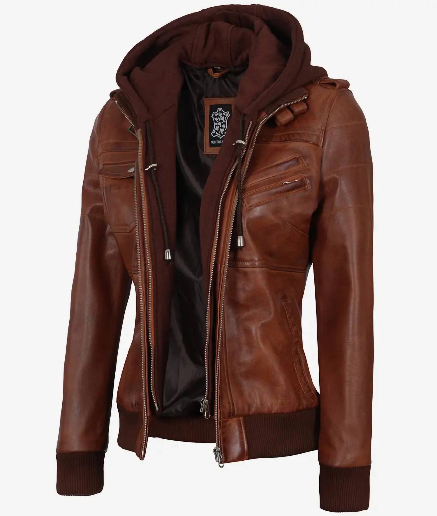 Decrum - Women's Edinburgh Genuine Leather Jacket With Removable Hood