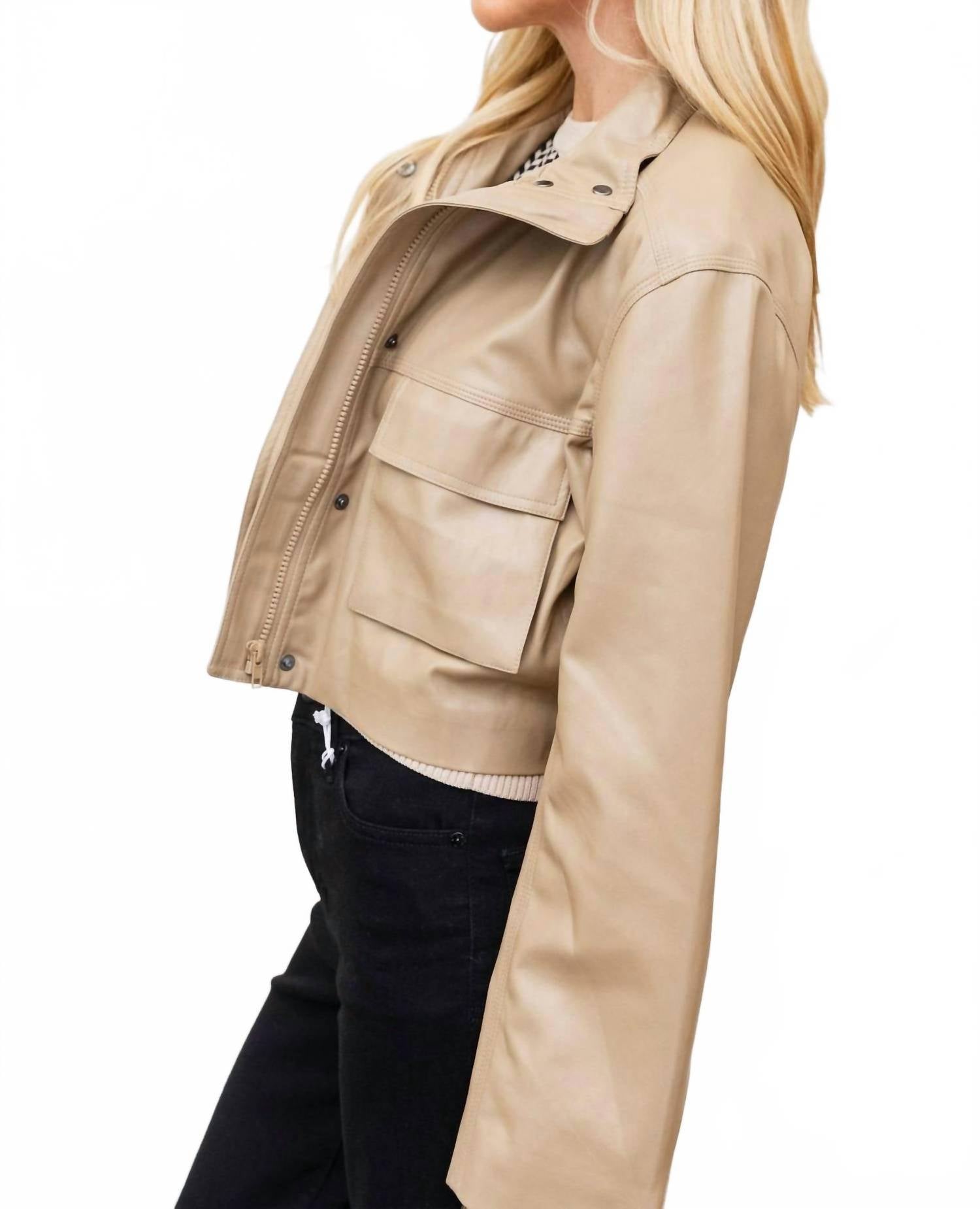 Elan - Cropped Vegan Leather Jacket