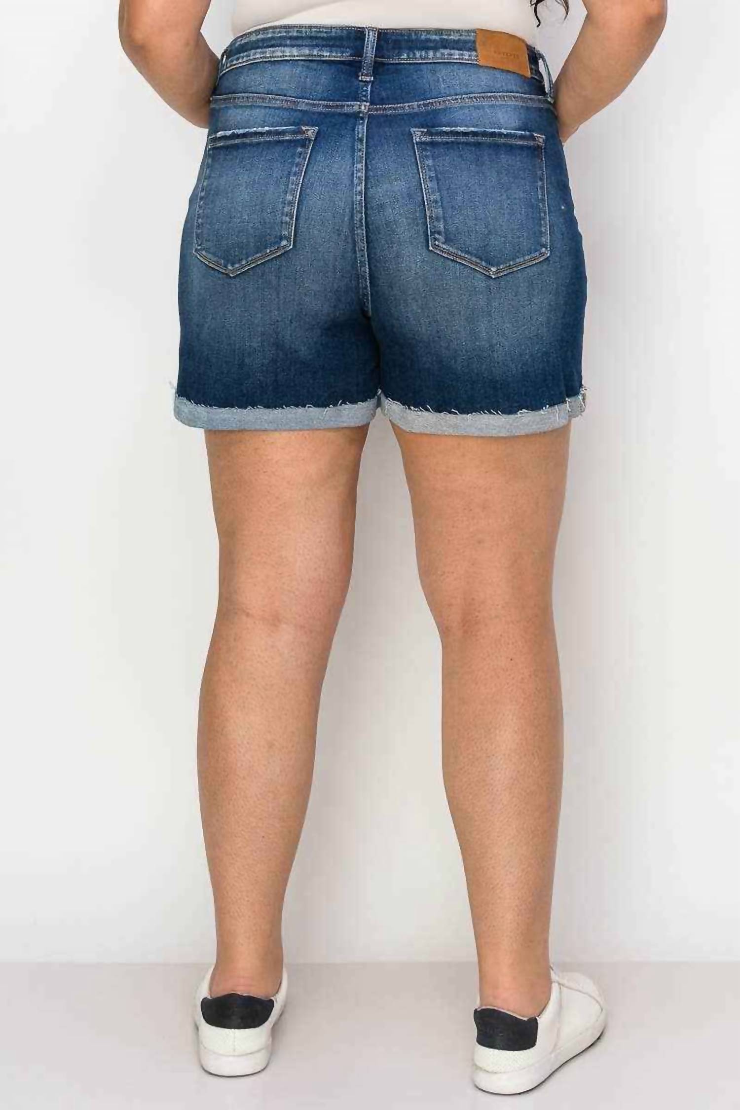 Artemis Vintage High Rise Stretch Midi Cuff Short - Plus in dark blue - women's shorts - view 7