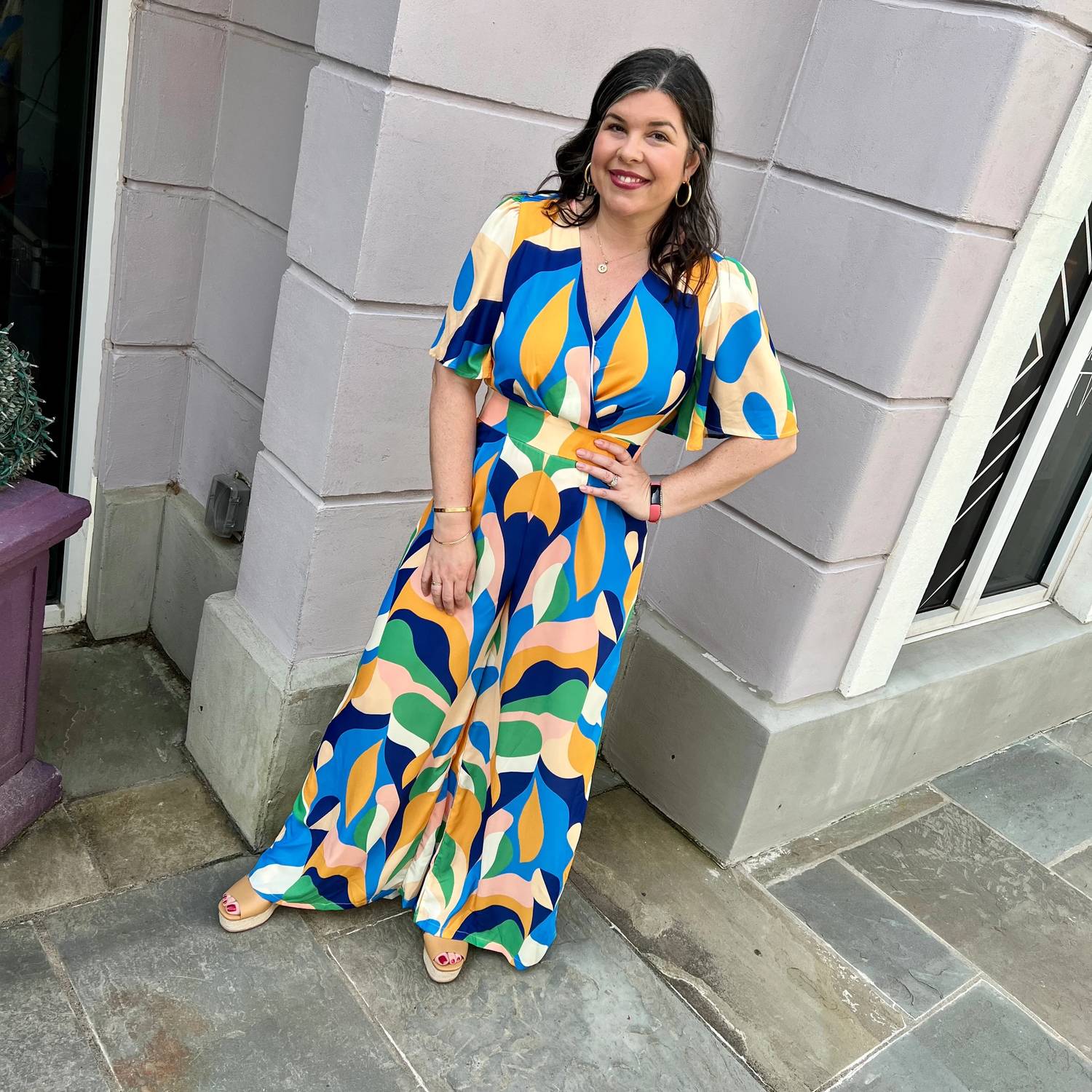 Flying Tomato - Geometric Print Wide Leg Jumpsuit