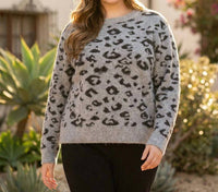 Karen Kane Metallic Animal Print Crewneck Sweater - Plus in gray with black - women's sweater - view 4