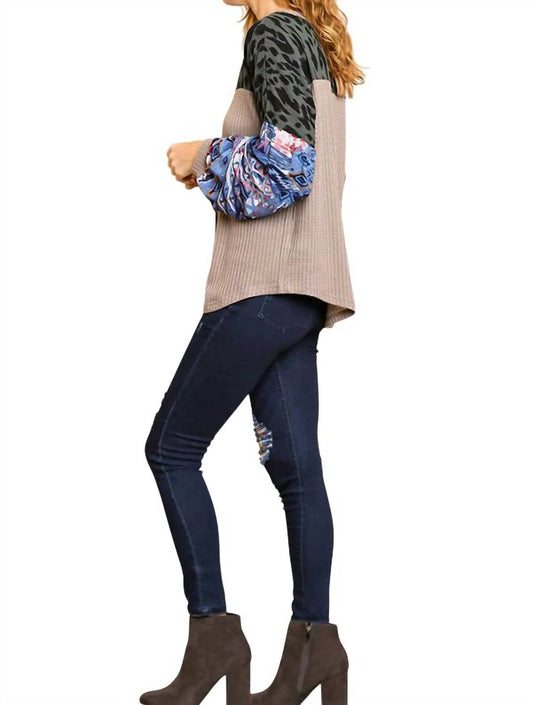 Umgee - Animal & Aztec Waffle Knit Top