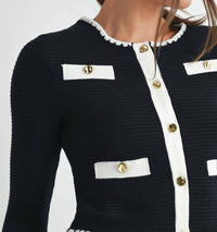 ENDLESS BLU. Contrast Button Knit Crop Jacket in black off white - women's jacket - view 4