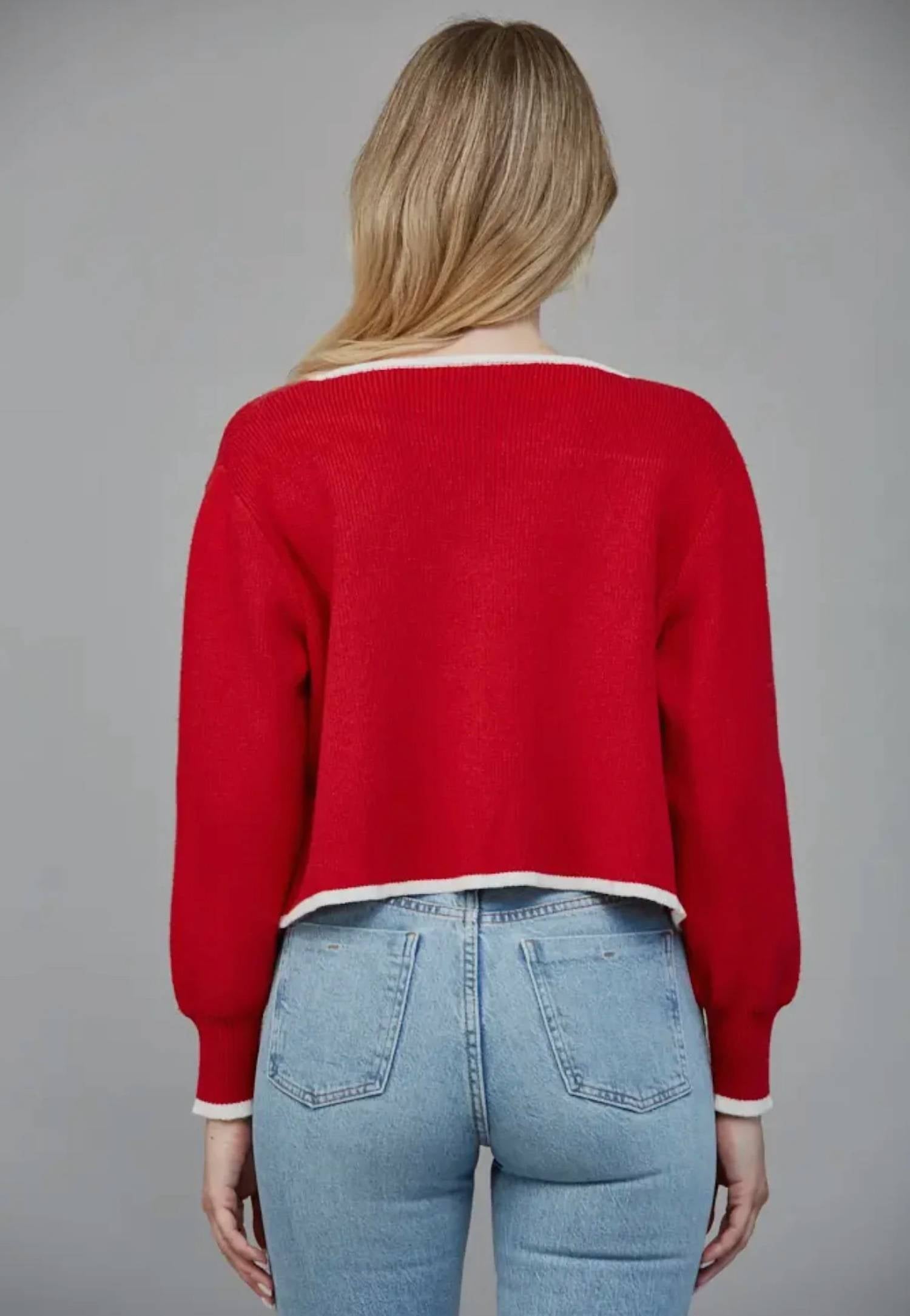 Fate - Contrast Bow Detail Open Cardigan
