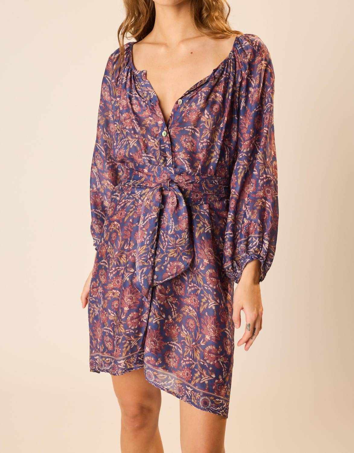 natalie martin Alex Short Dress With Sash in artichoke mariner - women's dress