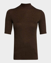 FRAME Lurex Mock Neck Top in americano - women's t-shirt - view 4