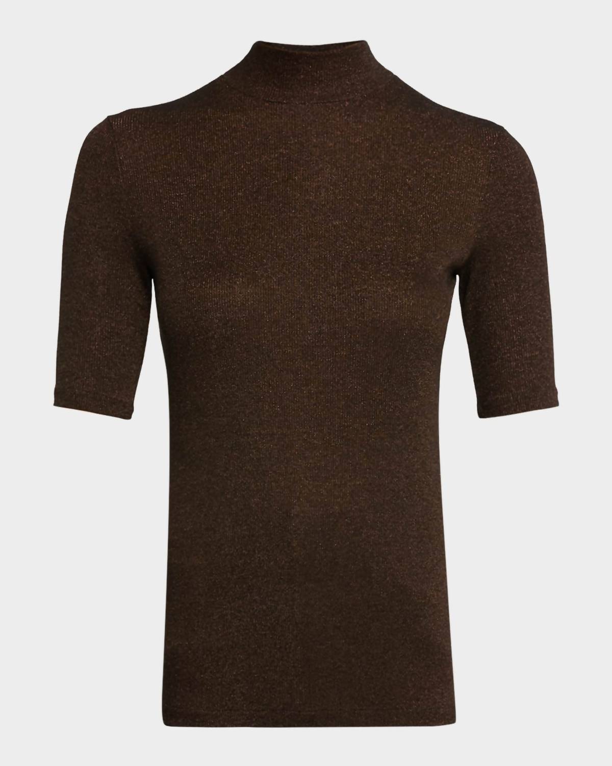 FRAME Lurex Mock Neck Top in americano - women's t-shirt - view 4