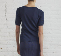 SITA MURT Short Sleeve Knit Sweater in true blue - women's sweater - detail view