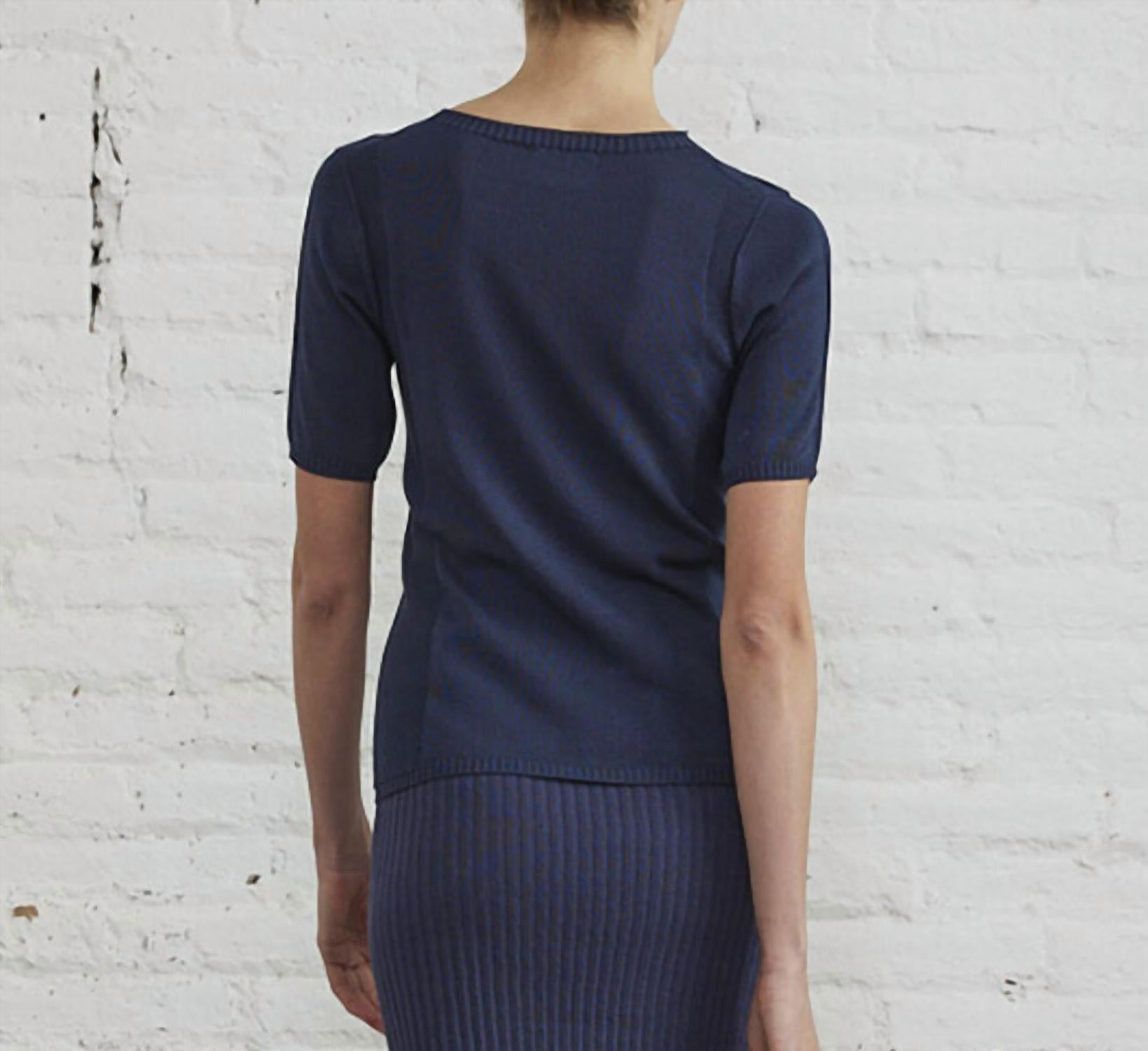SITA MURT Short Sleeve Knit Sweater in true blue - women's sweater - detail view