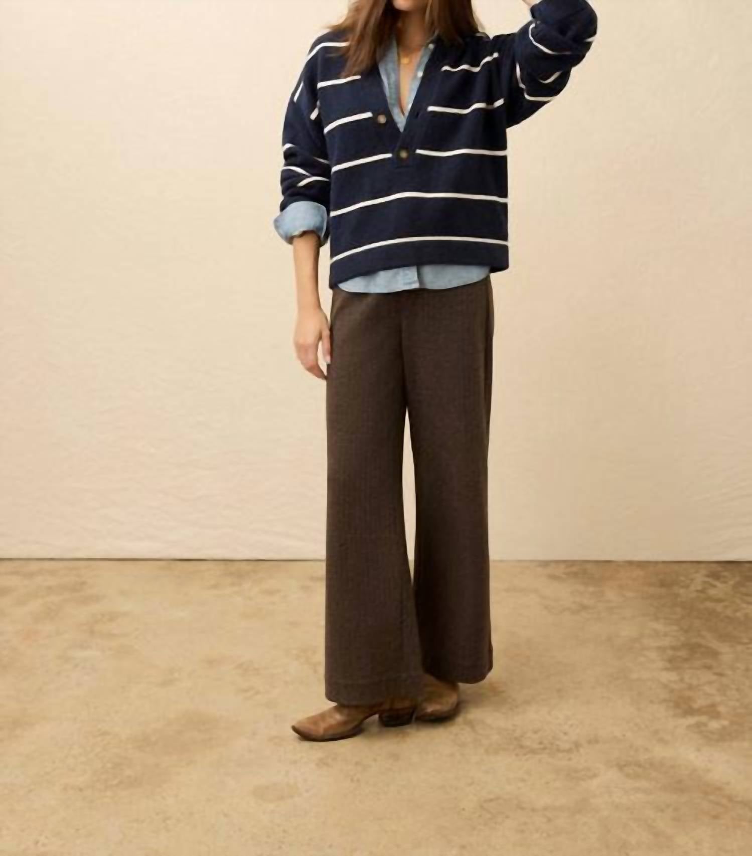 Faherty Jackson V Neck Popover Sweater in norman navy stripe - women's long sleeve top