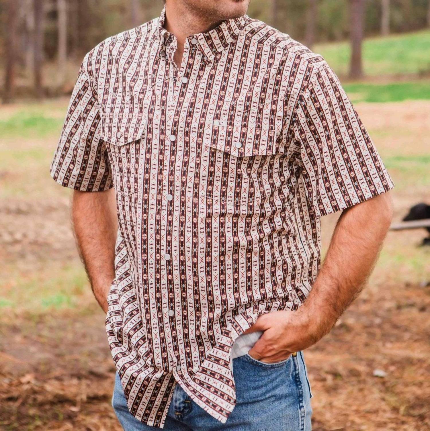 Ferrell Senior Pearl Snap Shirt in brown - men's shirt - detail view