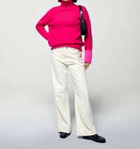 From Future Contrast Cuff Turtleneck Sweater in raspberry pink - women's sweater - alternate view