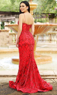 Ava Presley Sequin V-neck Prom Dress in red - women's dress - alternate view